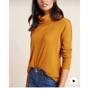 Anthropologie Maeve Waffle Thermal Knit Cowl Neck Long Sleeve Top Mustard Sz XS